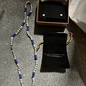 Pacific Pearls Blue and Silver Necklace and Earring Set- never worn! SALE!